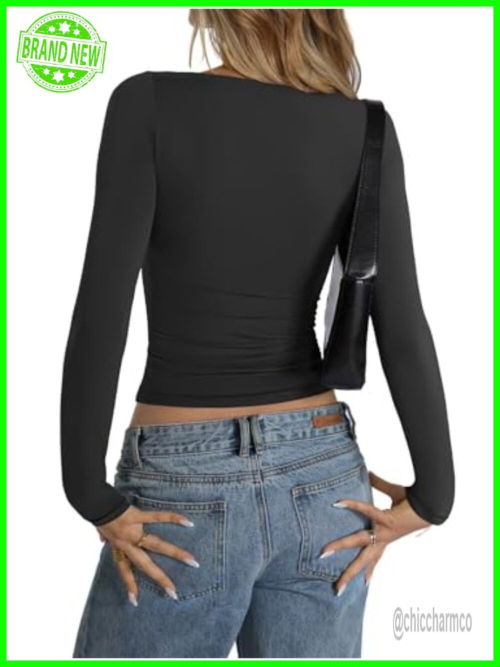 Double Lined Long Sleeve Boat Neck Tops Slim Fitted Tees Going Out Tops - Picture 5 of 7